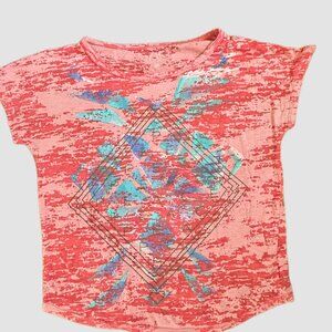 77KIDS GIRLS ORANGE PEACE T-SHIRT W/GEOMETRIC GRAPHIC IN FRONT SIZE SMALL